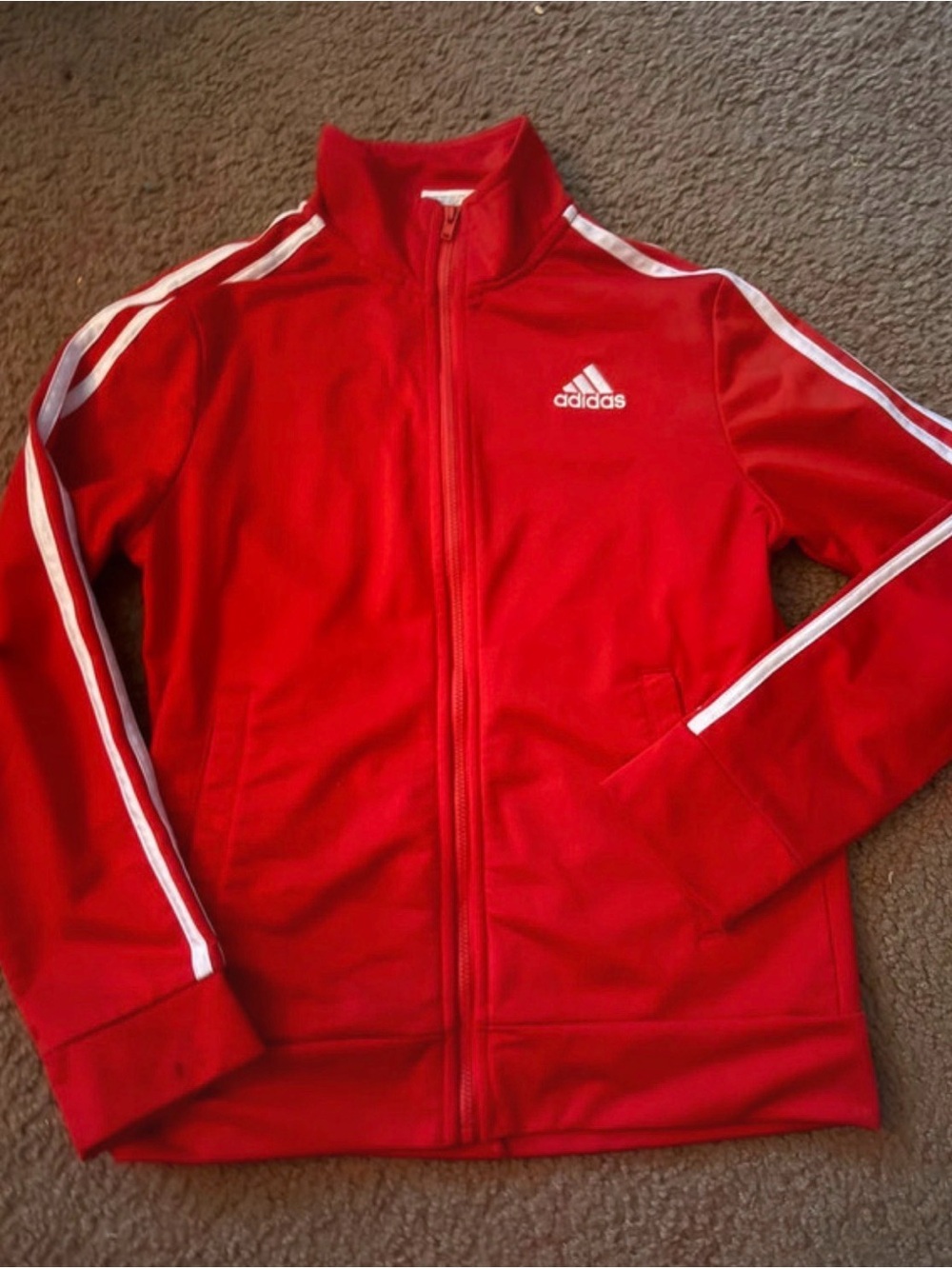 adidas Red Track Jacket with White Stripes